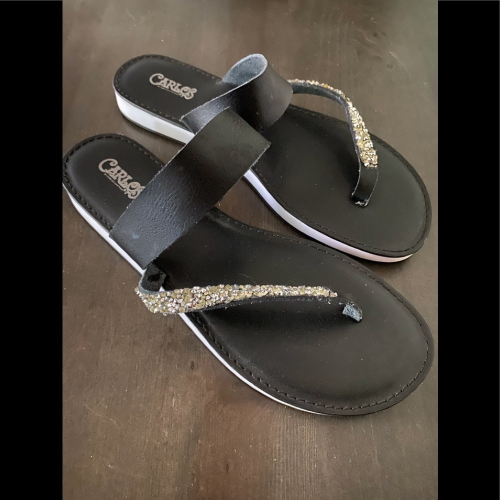 Carlos by Carlos Santana Sandals Black with Crystal Trim Size 7.5
